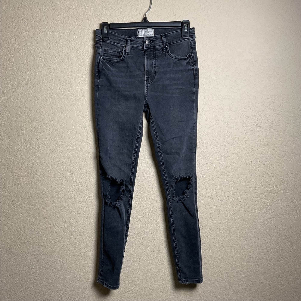 Free People Womens 26 Black‎ Distressed Skinny Mid Rise Denim Jeans